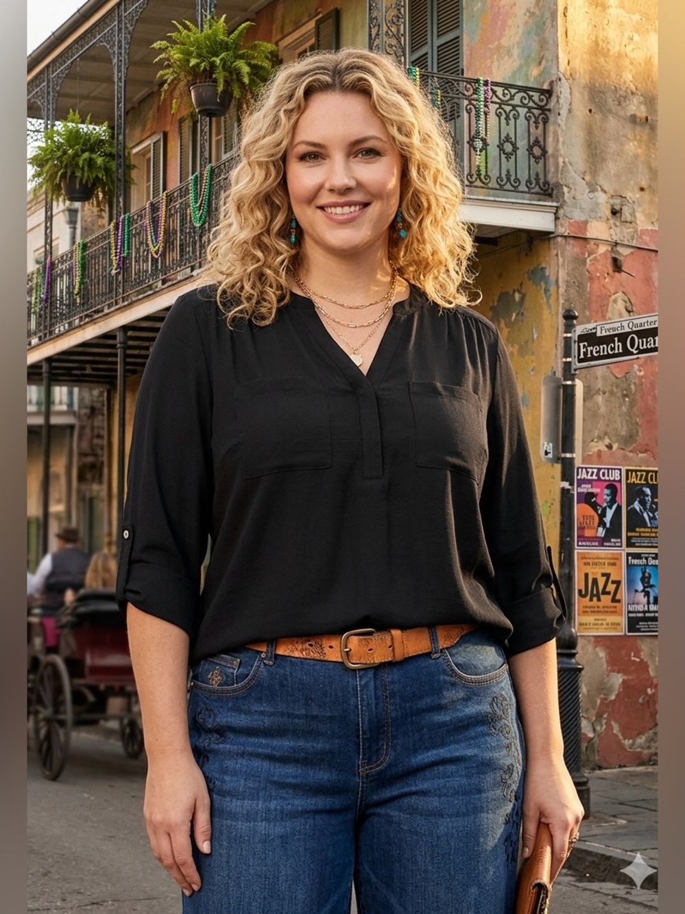 Torrid Harper Black V-Neck Roll Sleeve Blouse 1X NWT Work Wear Office Top